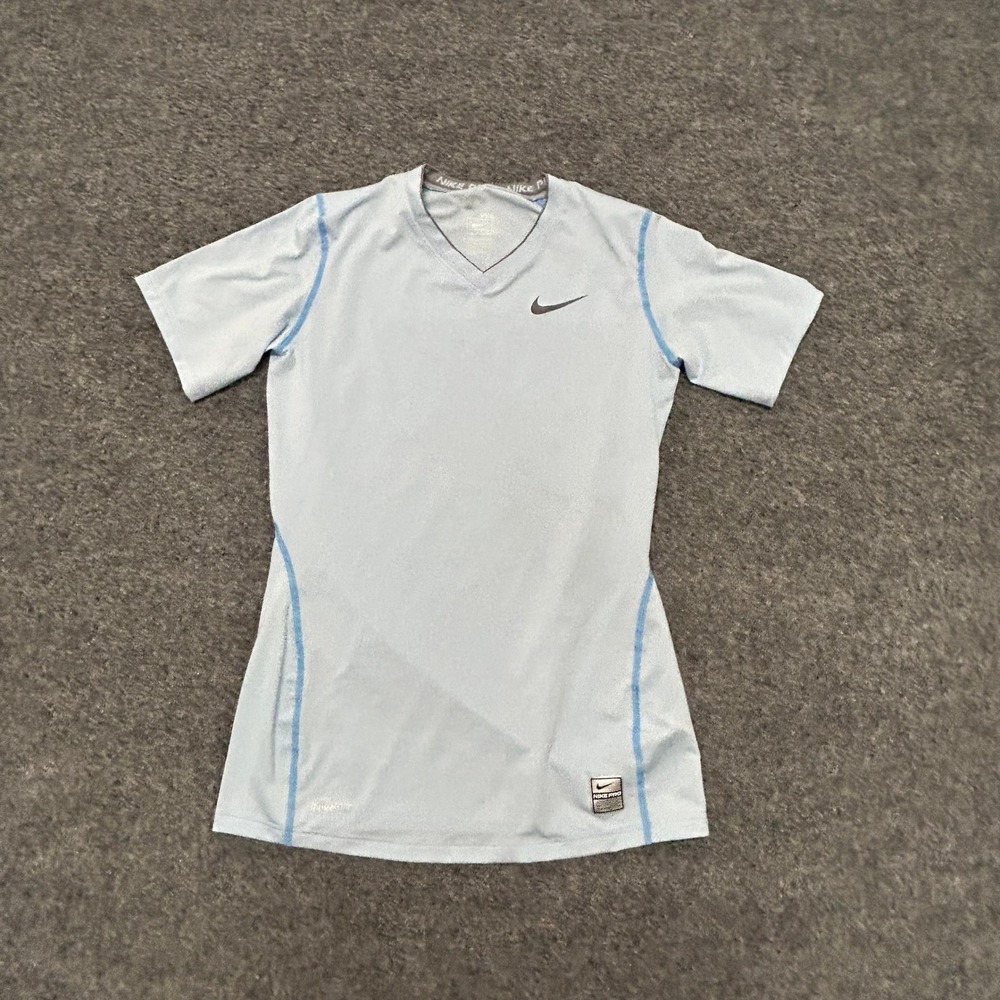 Nike Athletic Shirt Womens XXS Light Blue Pro Team Fit Dry Short Sleeve V-Neck